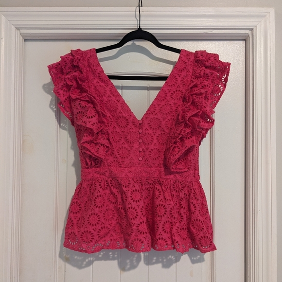 J. Crew Tops - J Crew Collection Fuchsia Eyelet Peplum Top Sz6